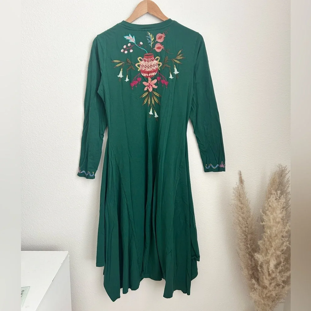 Johnny Was Amarylla Handkerchief Green Floral Embroidered Midi Dress - Medium - Picture 11 of 12